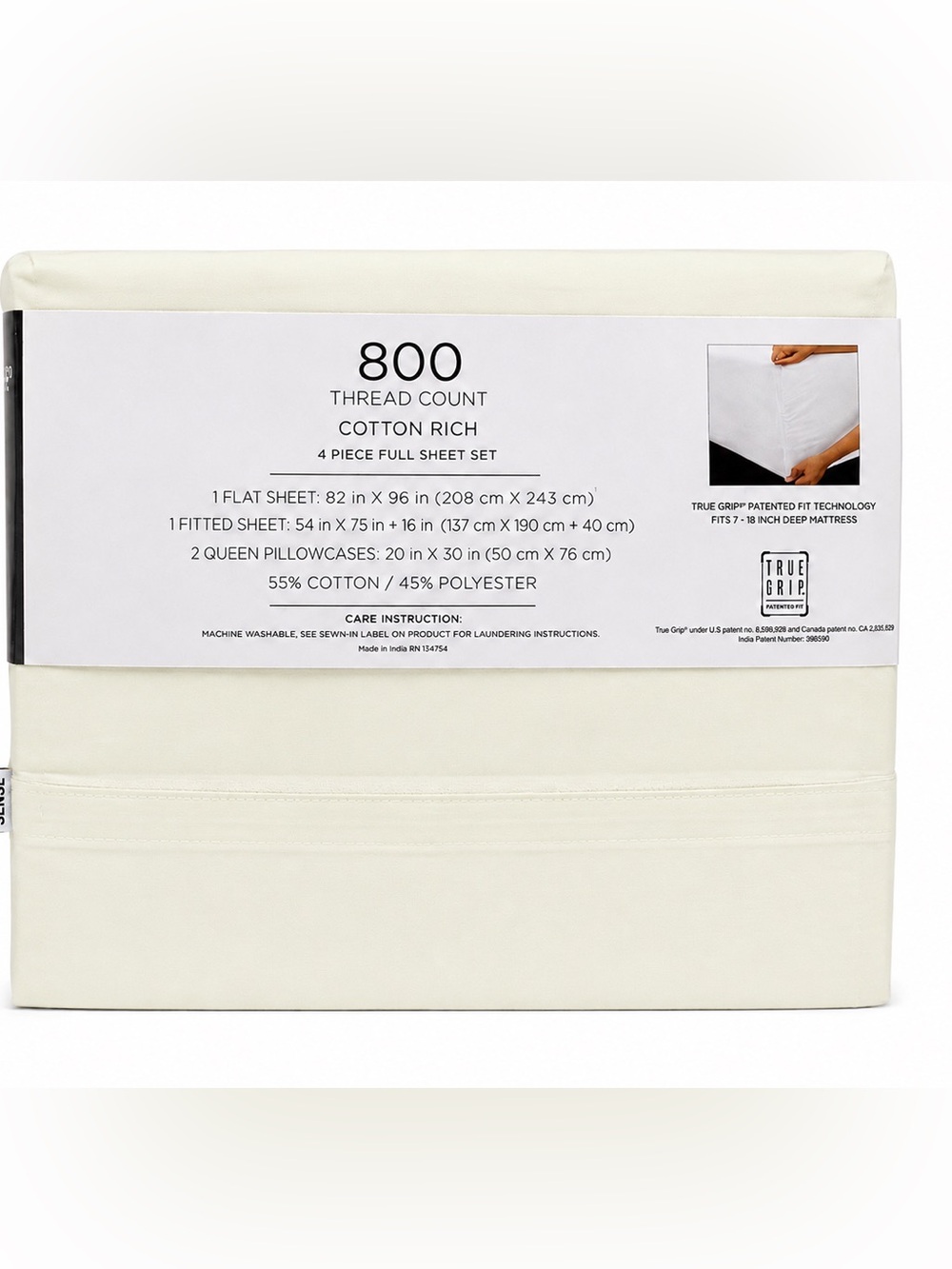 Color Sense 800 Thread Count Full Sheet Set Ivory - Picture 6 of 7